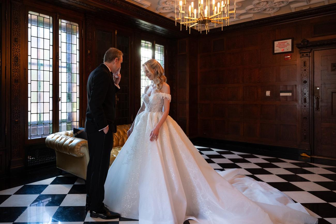 A couple sharing a quiet look together just before the ceremony