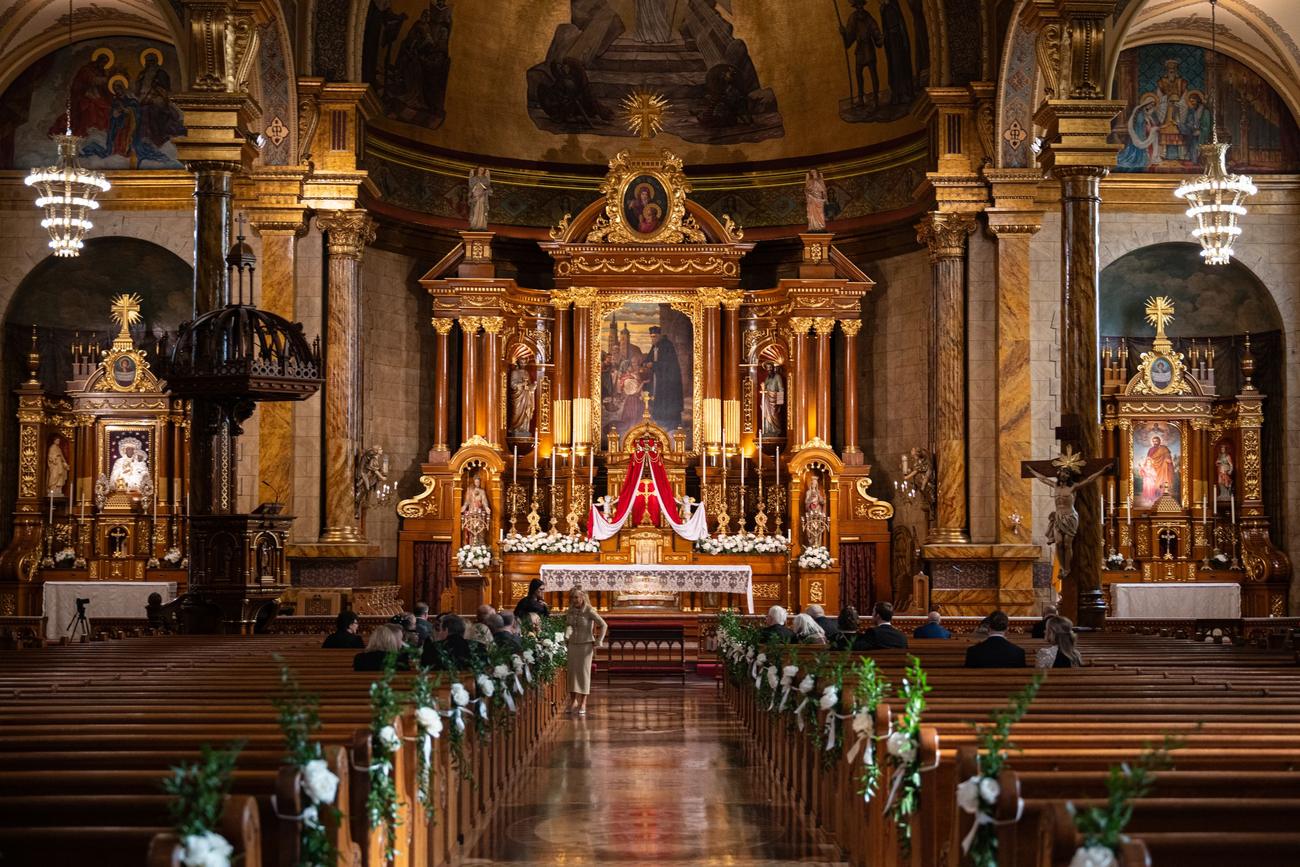 Ornate cathedral interior during a wedding ceremony
